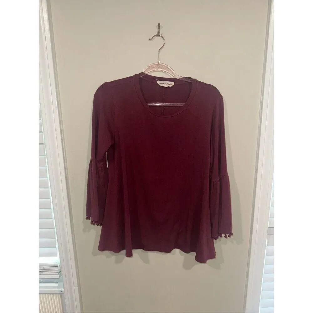Johnny Was Calme’ Maroon Blouse 3/4 Sleeve Bamboo Blend Small